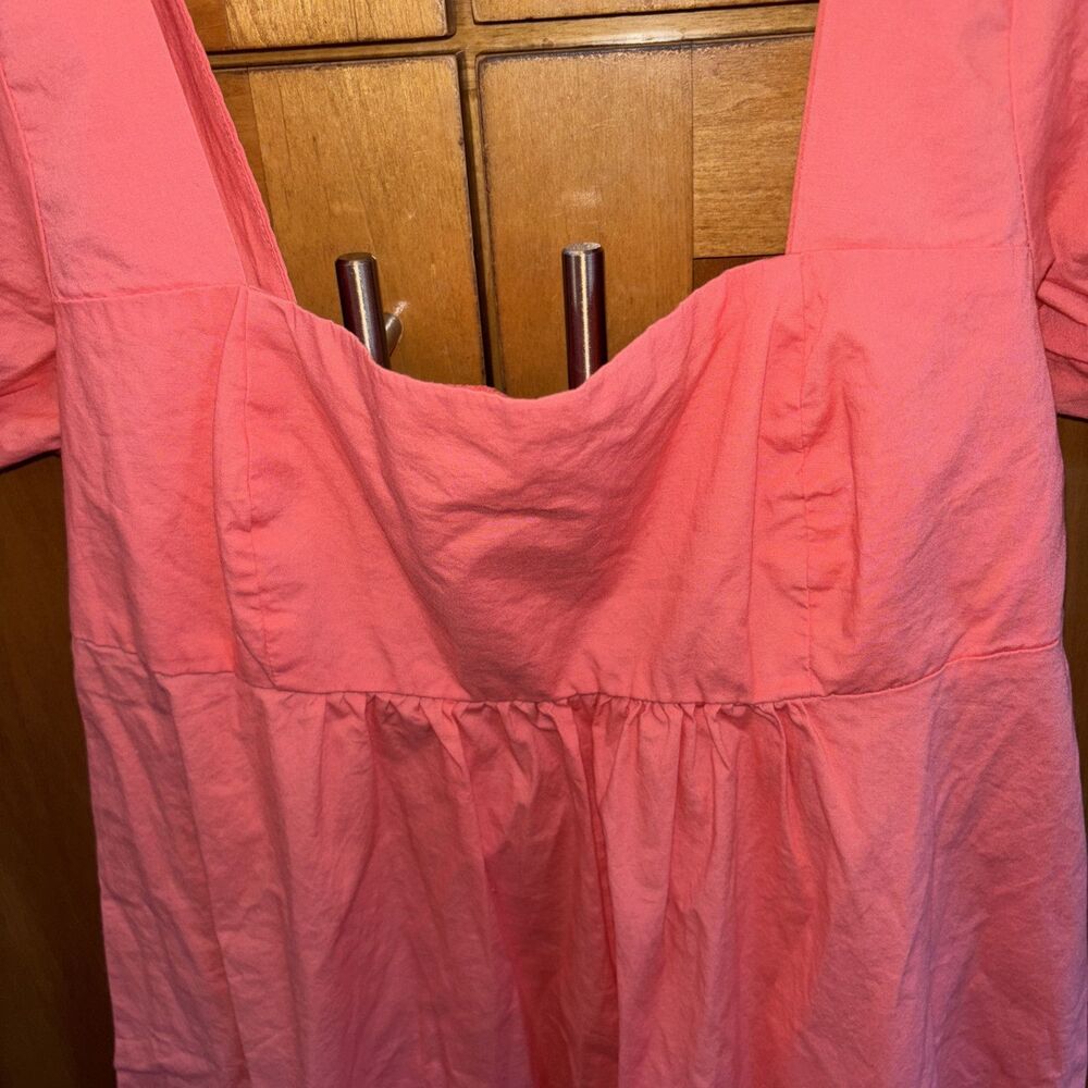 WILD FABLE Coral Dress Orange Square Neck Puff Sleeve Babydoll Mini S Smocked - Picture 4 of 9